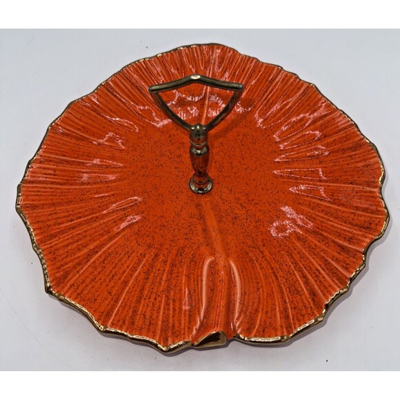 Vintage California Pottery USA Orange/Gold Handled Serving Dish/Tray Tidbits 10” - Picture 5 of 14